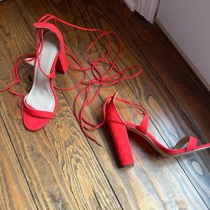Red heels with tie straps